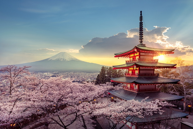 Fujiyoshida, Japan Beautiful view of mountain Fuji and Chureito