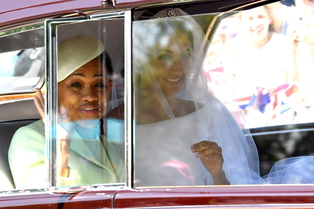 Doria Ragland and Meghan Markle make their way to Windsor Castle for her wedding to Prince Harry.