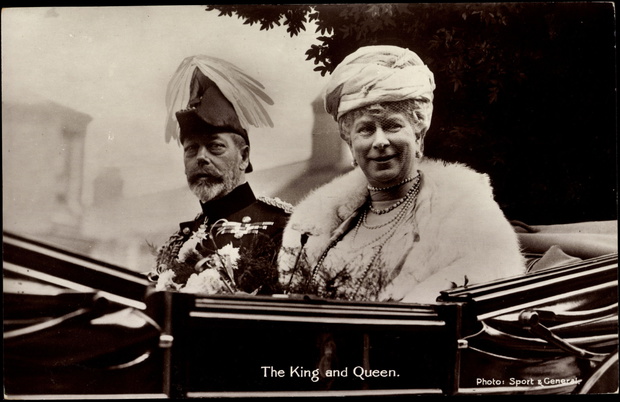 Ak King George V., Queen Mary, Maria von Teck, Kutsche;
