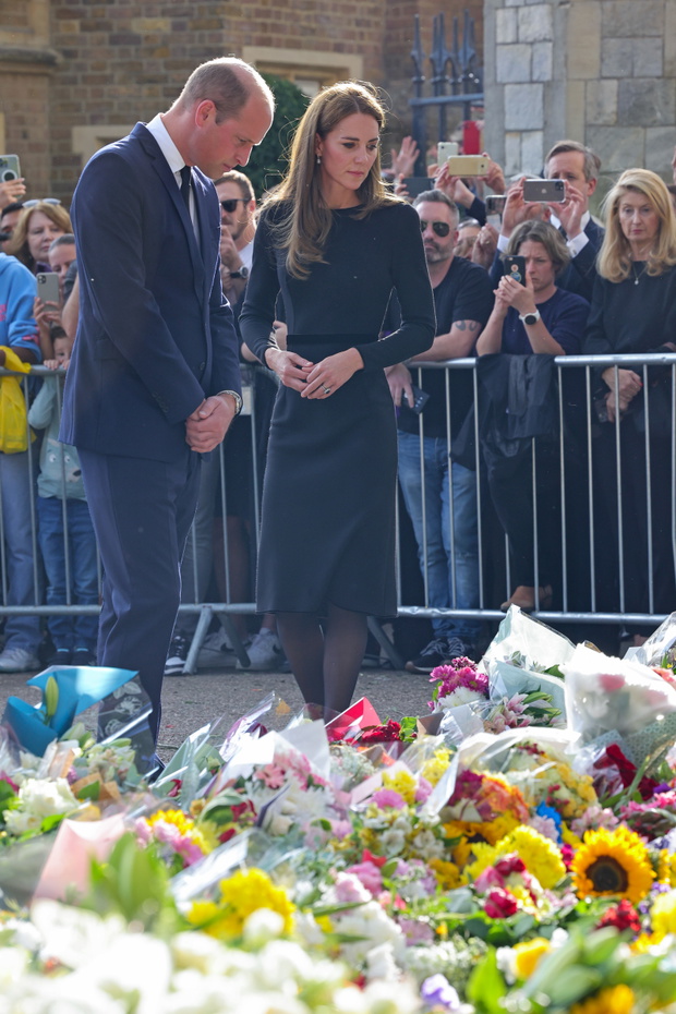 The Prince and Princess of Wales Accompanied By The Duke And Duchess Of Sussex Greet Wellwishers Outside Windsor Castle