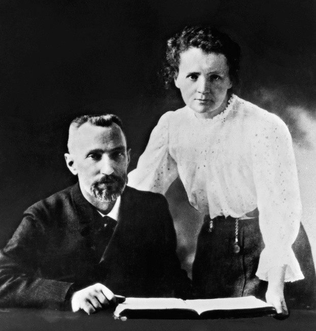 Marie Curie and her husband Pierre. Photograph of the Nobel prize winning scientists, Pierre and Marie Curie taken in 1903