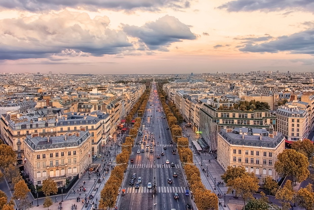 Champs-Elysees avenue in Paris at sunset