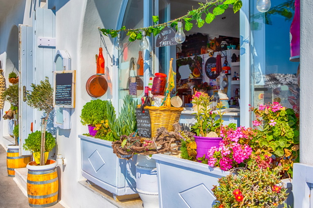 Ordinary Grocery Store at Thira City on Santorini Island in Gree