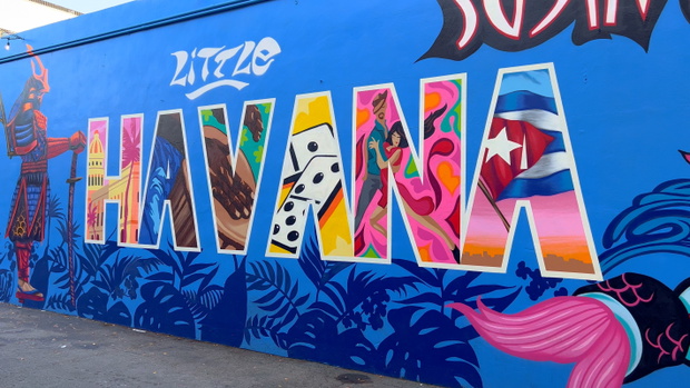 Beautiful mural paintings at Little Havana Calle Ocho - MIAMI, UNITED STATES - FEBRUARY 20, 2022