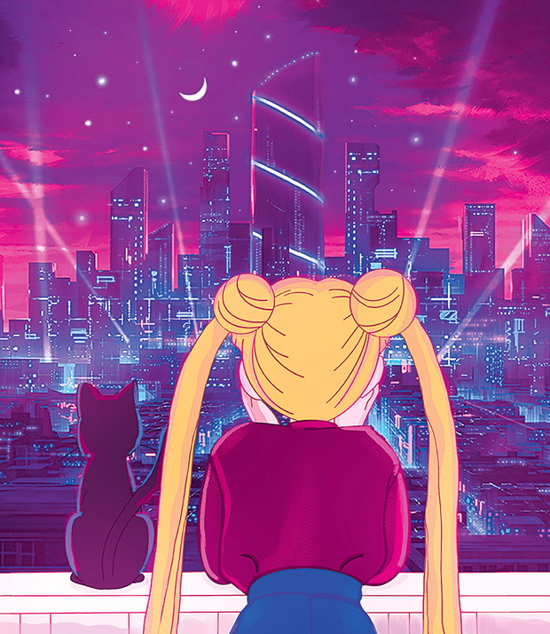 Cyberpunk city and sailor moon