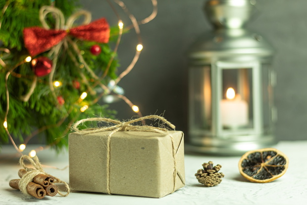 A Christmas gift wrapped in eco paper