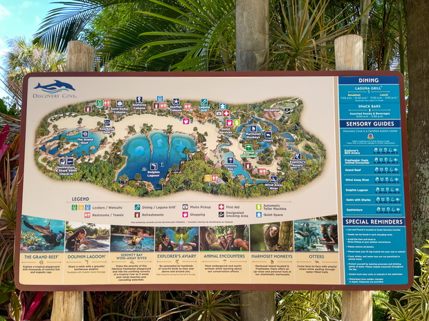 The Discovery Cove Park Map in Orlando, Florida.