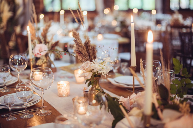 rustic wedding decorations with flowers and candles. banquet dec