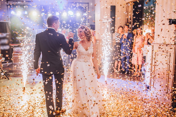 brides wedding party in the elegant restaurant with a wonderful
