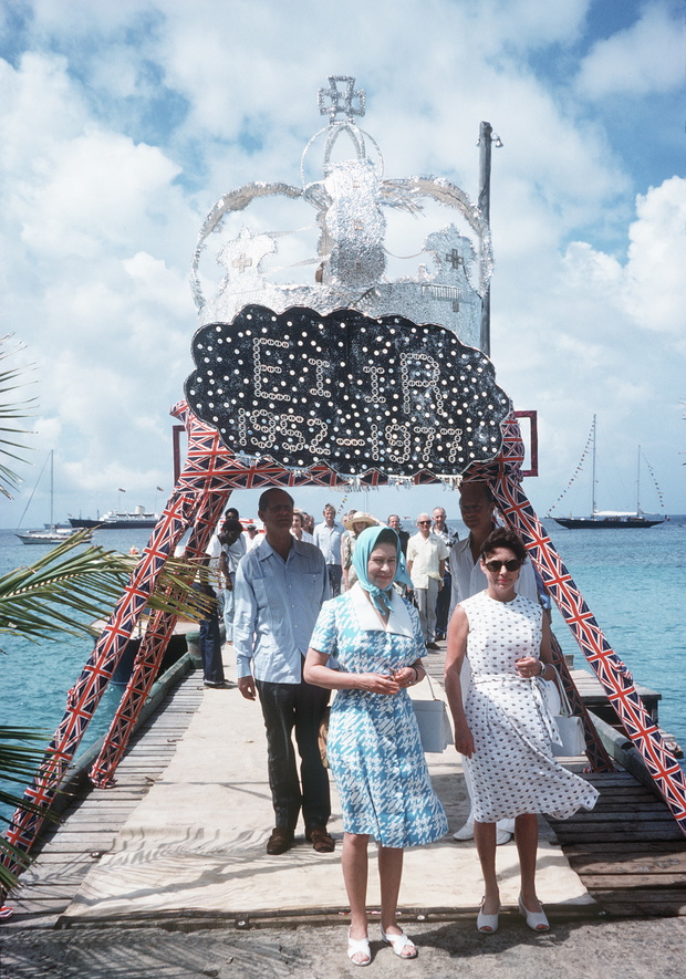 Queen Elizabeth II arrives in Mustique