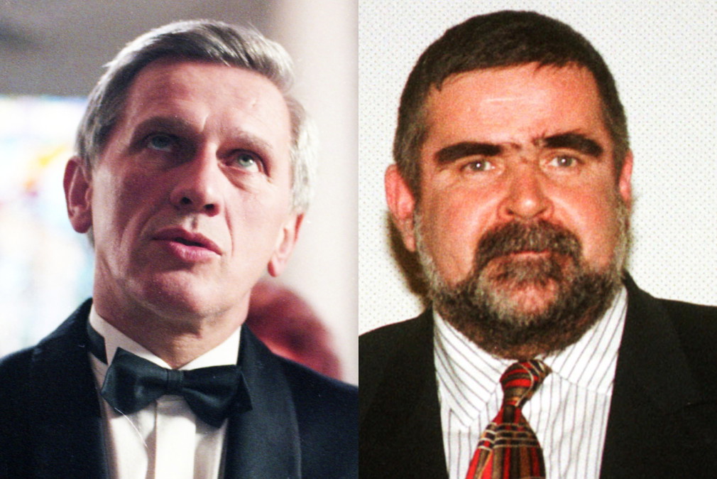 Janusz Rewiński, Jan Englert, Warszawa 1998. Plan zdjęciowy Kiler-ów 2-óch