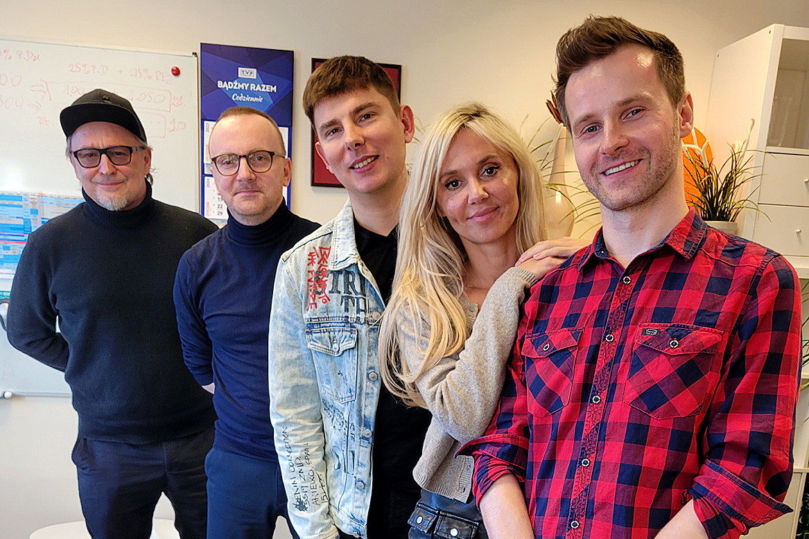 Eurowizja 2024: jury. Piotr Klatt, Łukasz Pieter, Michał Hanczak, Kasia Moś, Konrad Szczęsny
