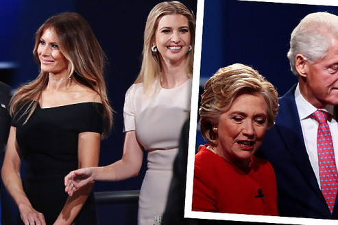 Hillary Clinton i Donald Trump z rodzinami podczas debaty