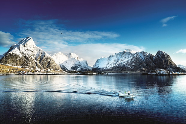 snow in Reine Village, Lofoten Islands, Norway