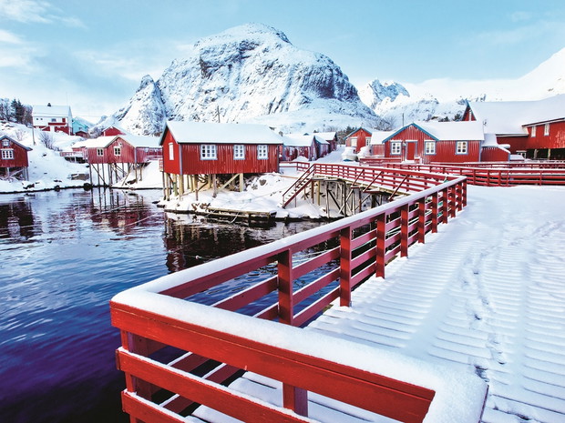 Traditional fishermen's cabins in the village of  on Lofoten, No