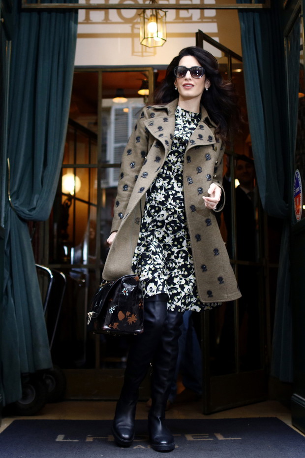 George and Amal Clooney leave their hotel in Paris