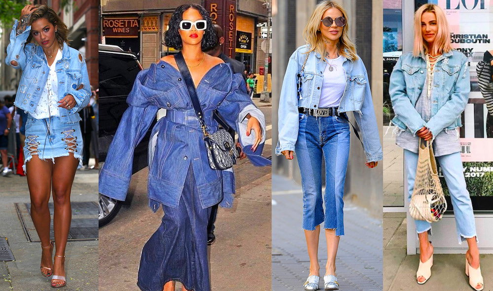 Trend sezony dżinsowy total look, stylizacje gwiazd w dżinsie