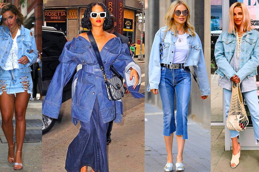 Trend sezony dżinsowy total look, stylizacje gwiazd w dżinsie
