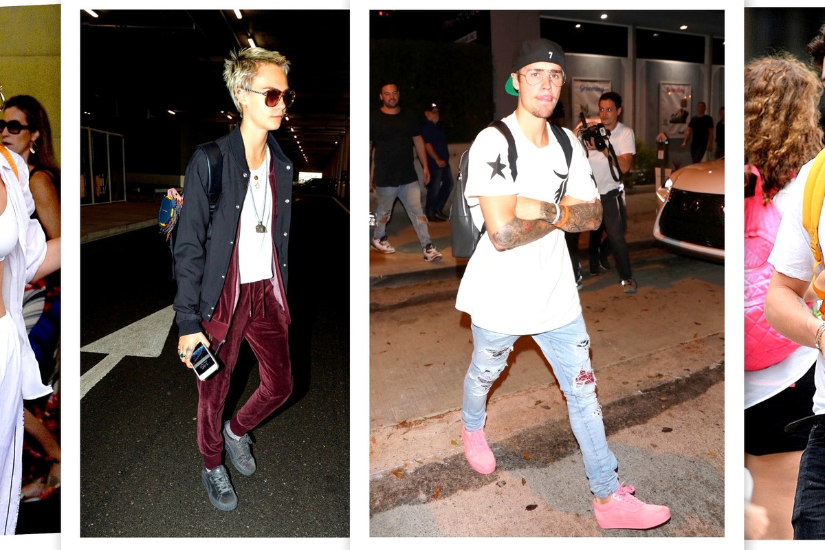 Bella Hadid, Cara Delevingne, Justin Bieber, Brooklyn Beckham, plecaki, kolaż