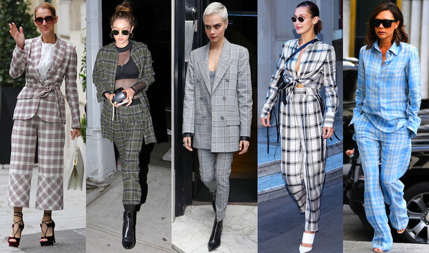 Trendy na jesień 2017 krata total look, stylizacje gwiazd