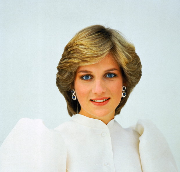 Princess Diana Wearing White Blouse and Smiling