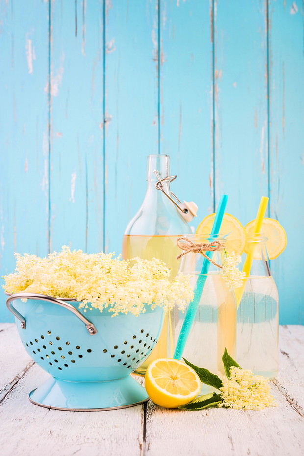 Elderflower juice with lemon. Shallow depth of field.