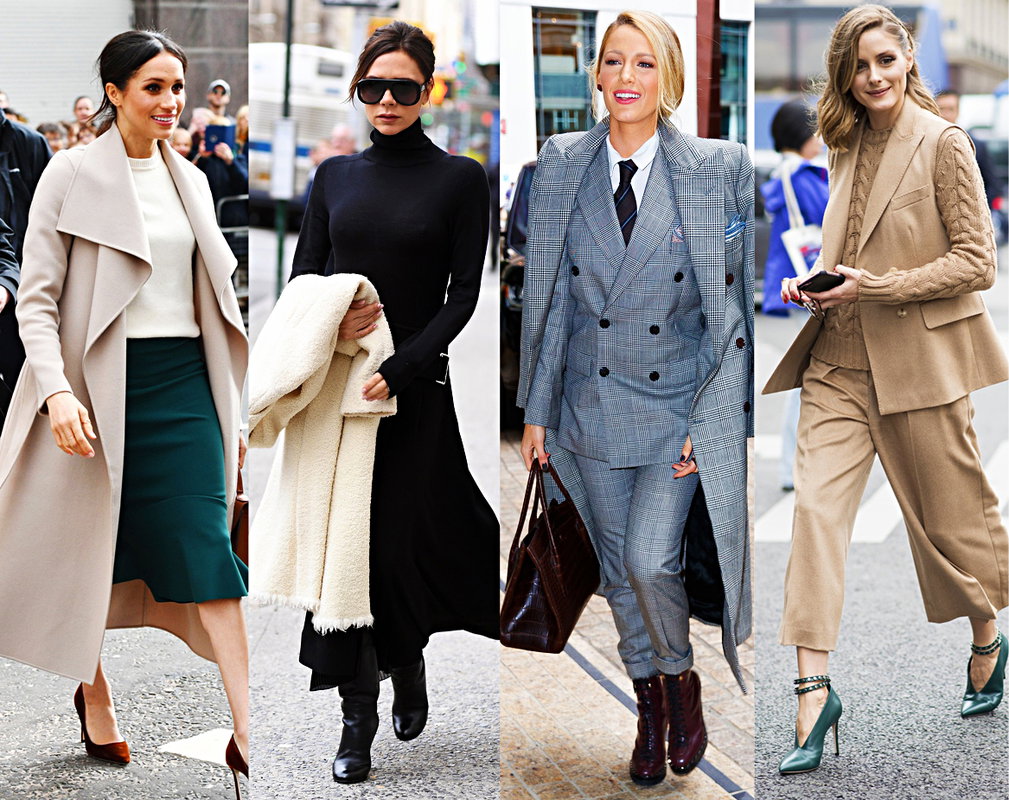 styl biurowy, ubrania na spotkania biznesowe, Meghan Markle, Victoria Beckham, Blake Lively, Olivia Palermo