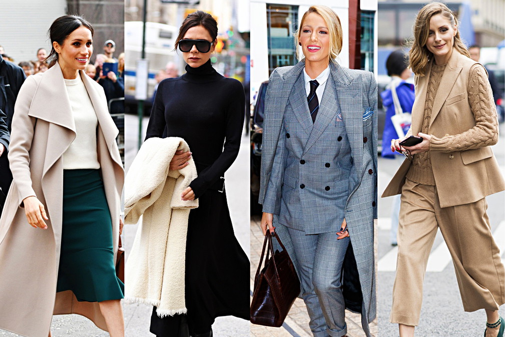 styl biurowy, ubrania na spotkania biznesowe, Meghan Markle, Victoria Beckham, Blake Lively, Olivia Palermo