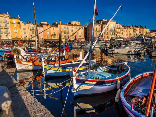 Saint Tropez harbor, the jet setting town of the French Riviera made famous by Brigitte Bardot.