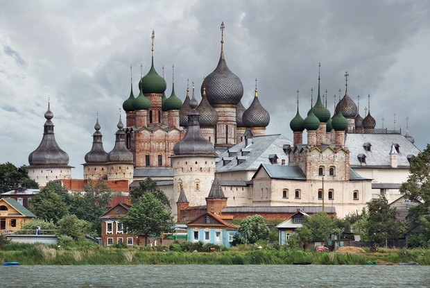 Russia. Town of Rostov the Great. Rostov Kremlin from Nero lake