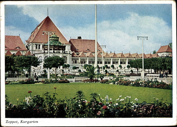 Zoppot Danzig, Blick in den Kurgarten, Terrasse