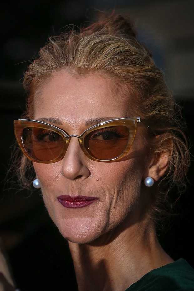 Celine Dion we wzorzystej sukience