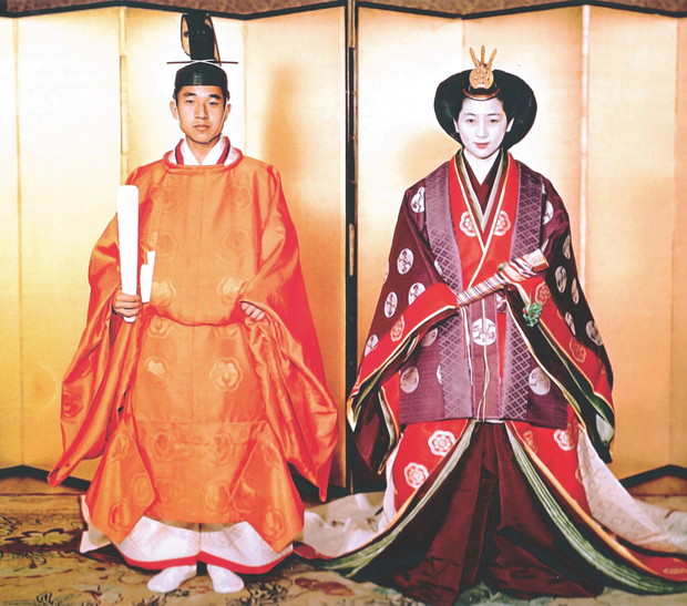 Japan: Crown Prince Akihito and Michiko Shoda, the future Emperor Akihito and Empress Michiko of Japan, at their wedding, 1959.