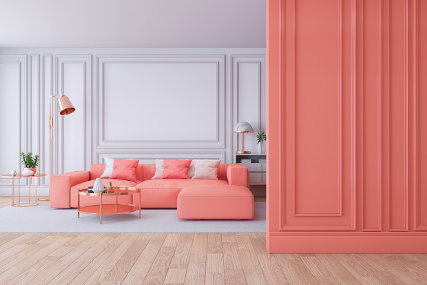 Luxury modern interior of living room ,Living coral decor concept ,3d render