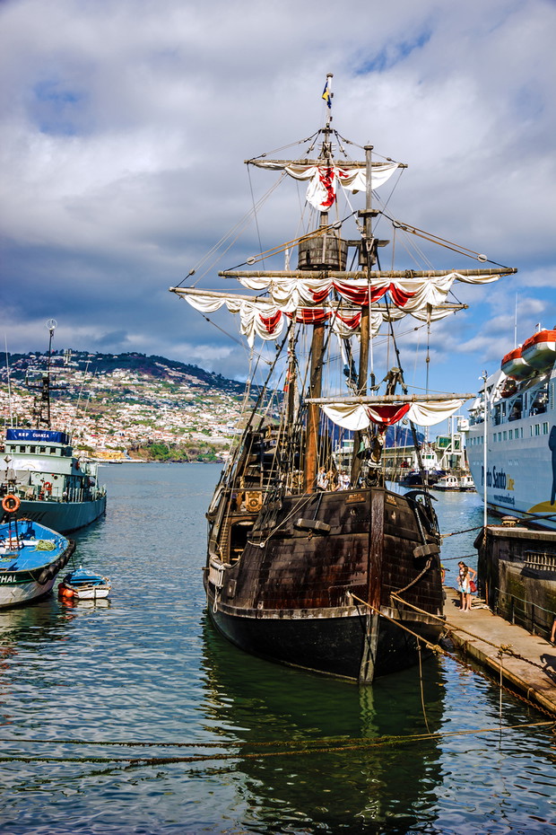 Vintage vessel Santa Maria da Colombo in port of Funchal, Portug