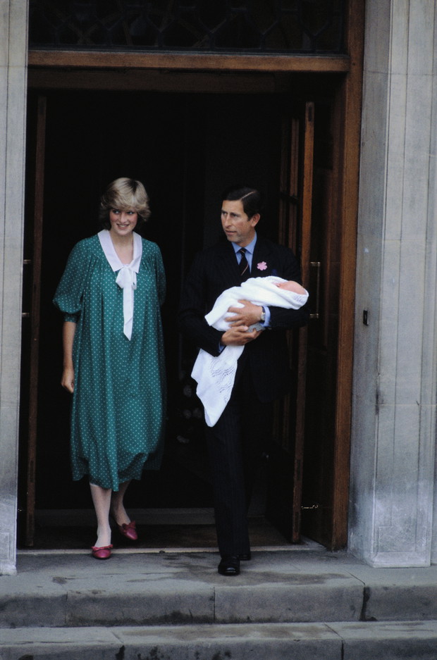 New born Prince William with Diana Princess of Wales and Prince Charles...