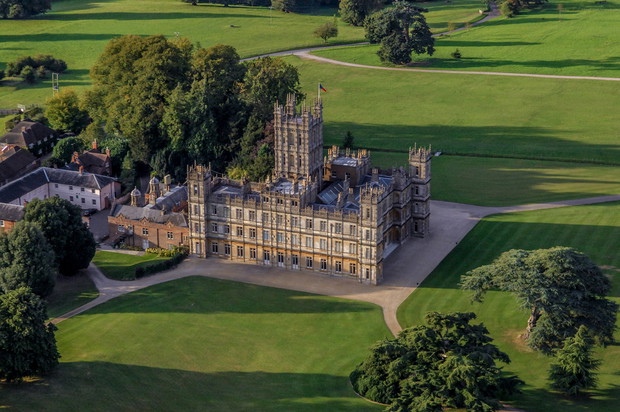 Aerial photograph of the Earl of Carnarvon's Highclere Castle, Hampshire