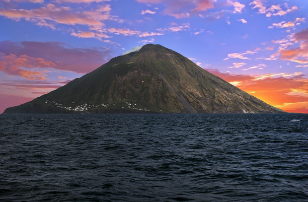 Stromboli volcano and sea