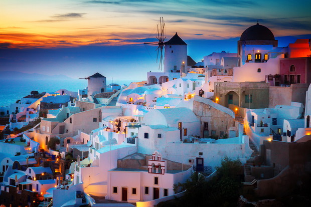 Oia village at night, Santorini