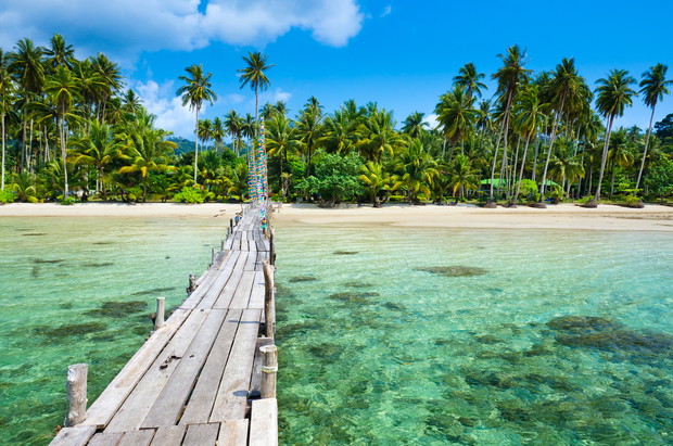 Wooden pier on the beach of Koh Kood island