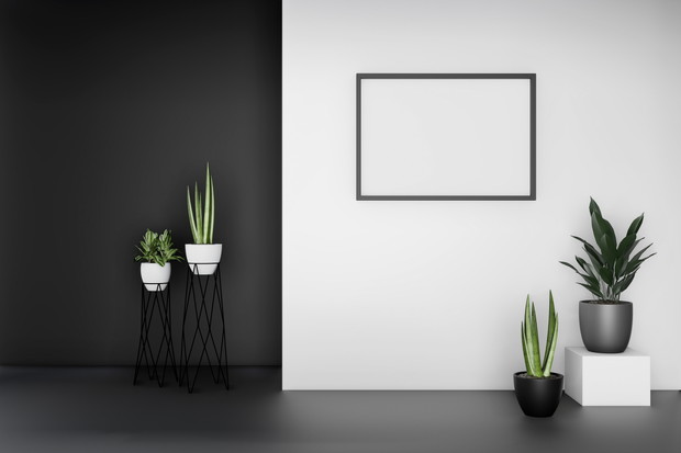 modern minimal room interior, black and white, 3d rendering background