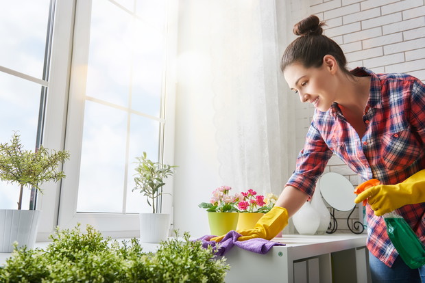 woman makes cleaning