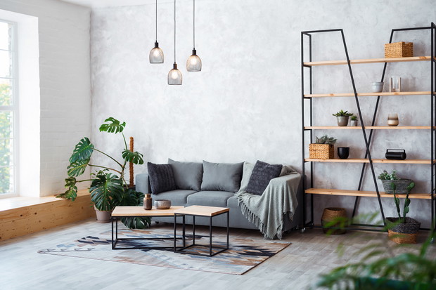 Interior of modern living room with comfortable sofa
