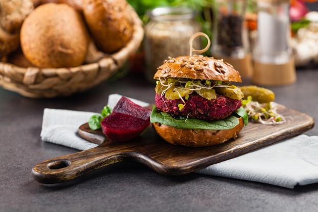 Vege burgers with carrots, beetroots and mushrooms.