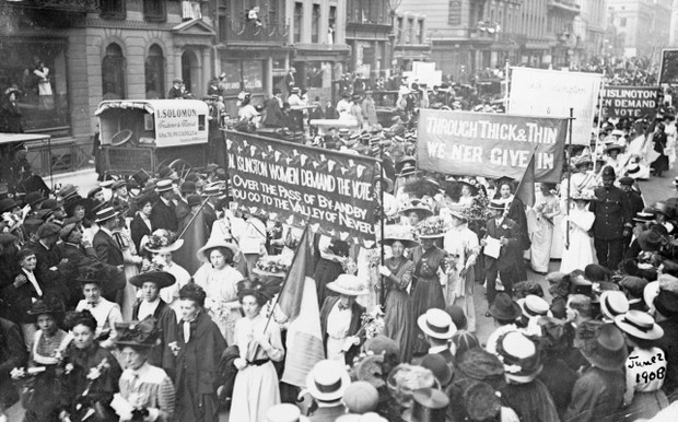Suffragettes on their way to Women's Sunday, 21st June 1908.