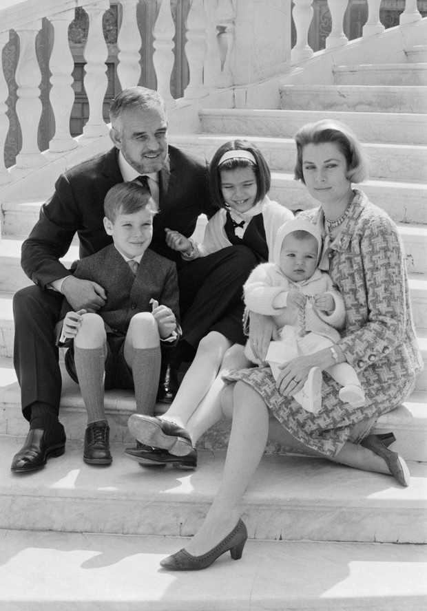 Prince Rainier and Princess Grace on Steps with Children