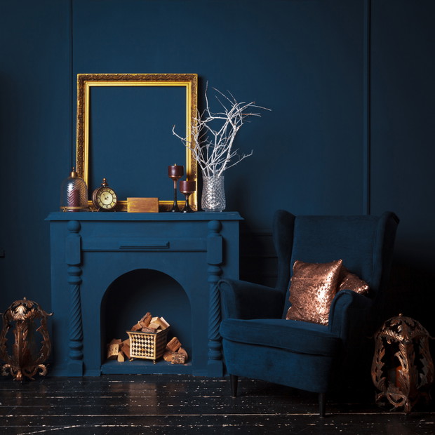 modern living room details of dark blue color