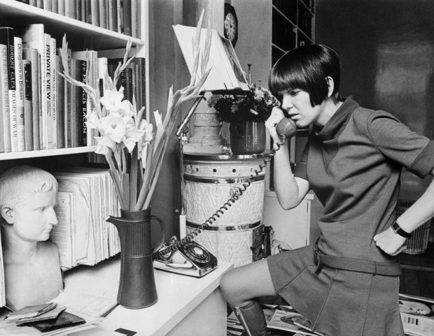 British Designer Mary Quant Talking on Telephone