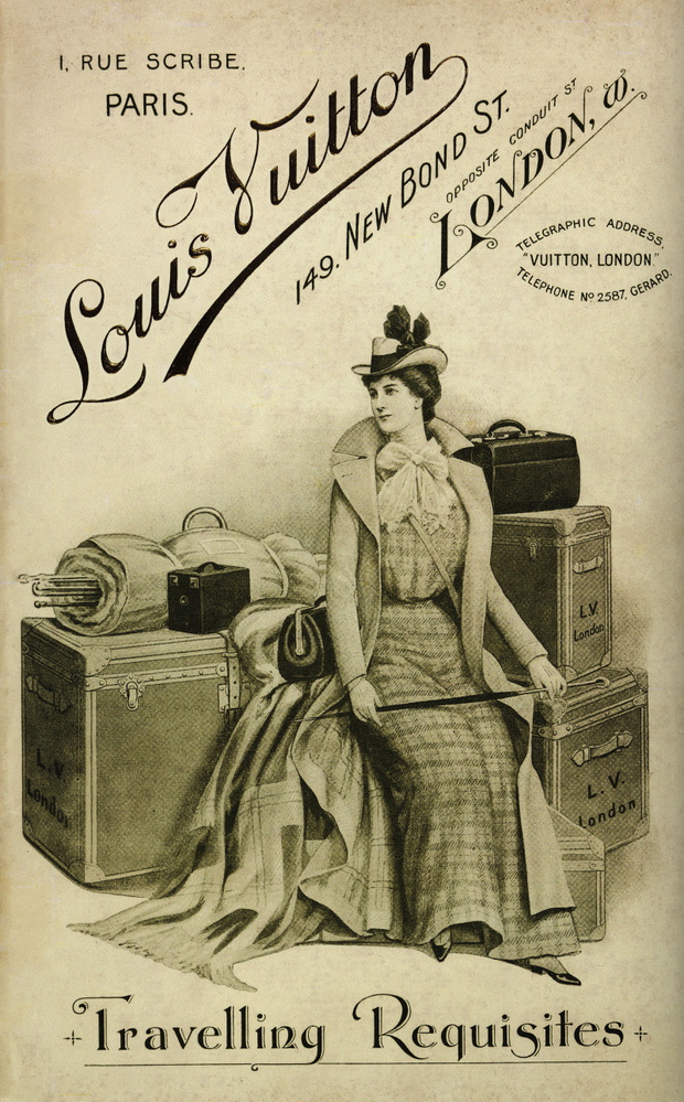 The cover of the catalogue Louis Vuitton 1901 in English. In top a label utilisee between 1885 and 1890.