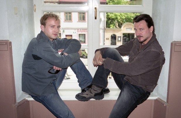 Kraków 2004. Plan zdjęciowy sensacyjnej komedii kryminalnej pt. Vinci, w reżyserii Juliusza Machulskiego., Robert Więckiewicz, Borys Szyc
